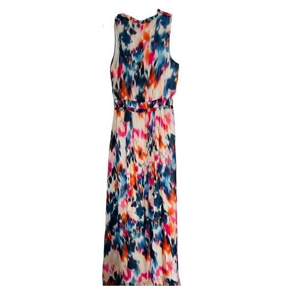 London Times Tie Dye Rainbow Watercolor Gender Reveal Maxi Sleeveless Dress sz 8 - Picture 4 of 10